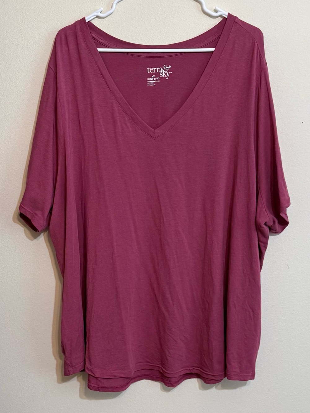 Terra & Sky Women's V-Neck Short Sleeve Top - Raspberry 4X